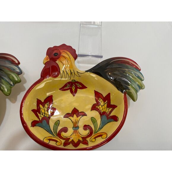 Set of 4 Maxcera Rooster Hand Painted Floral Design Decorative Dishes/Bowls - Picture 2 of 14